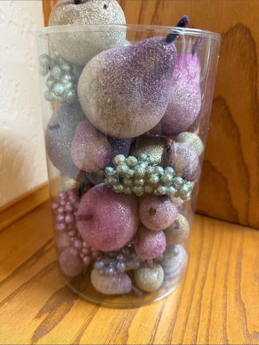 VTG. 33 pieces of “Sugared” Decorative Vintage Fruit Filler Purple, sage, pink